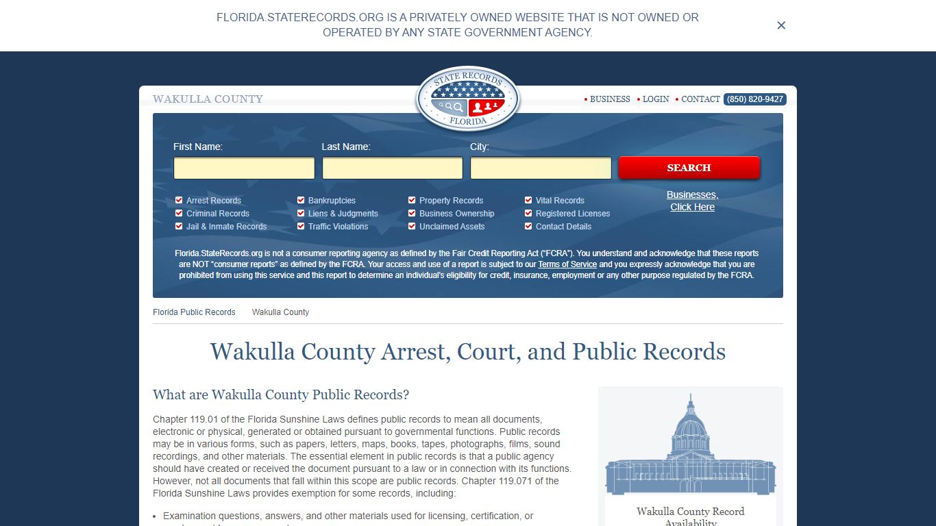 Wakulla County Arrest, Court, and Public Records